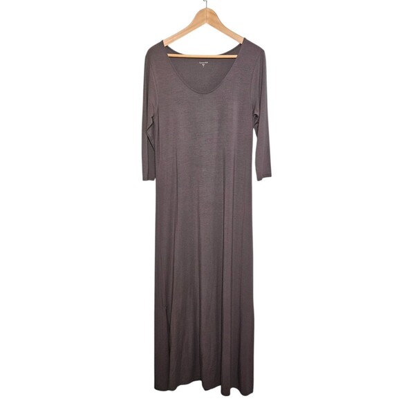 Garnet Hill size S Knit Maxi Dress Gray Minimalist Comfort 3/4 Sleeve Stretch - Picture 1 of 13